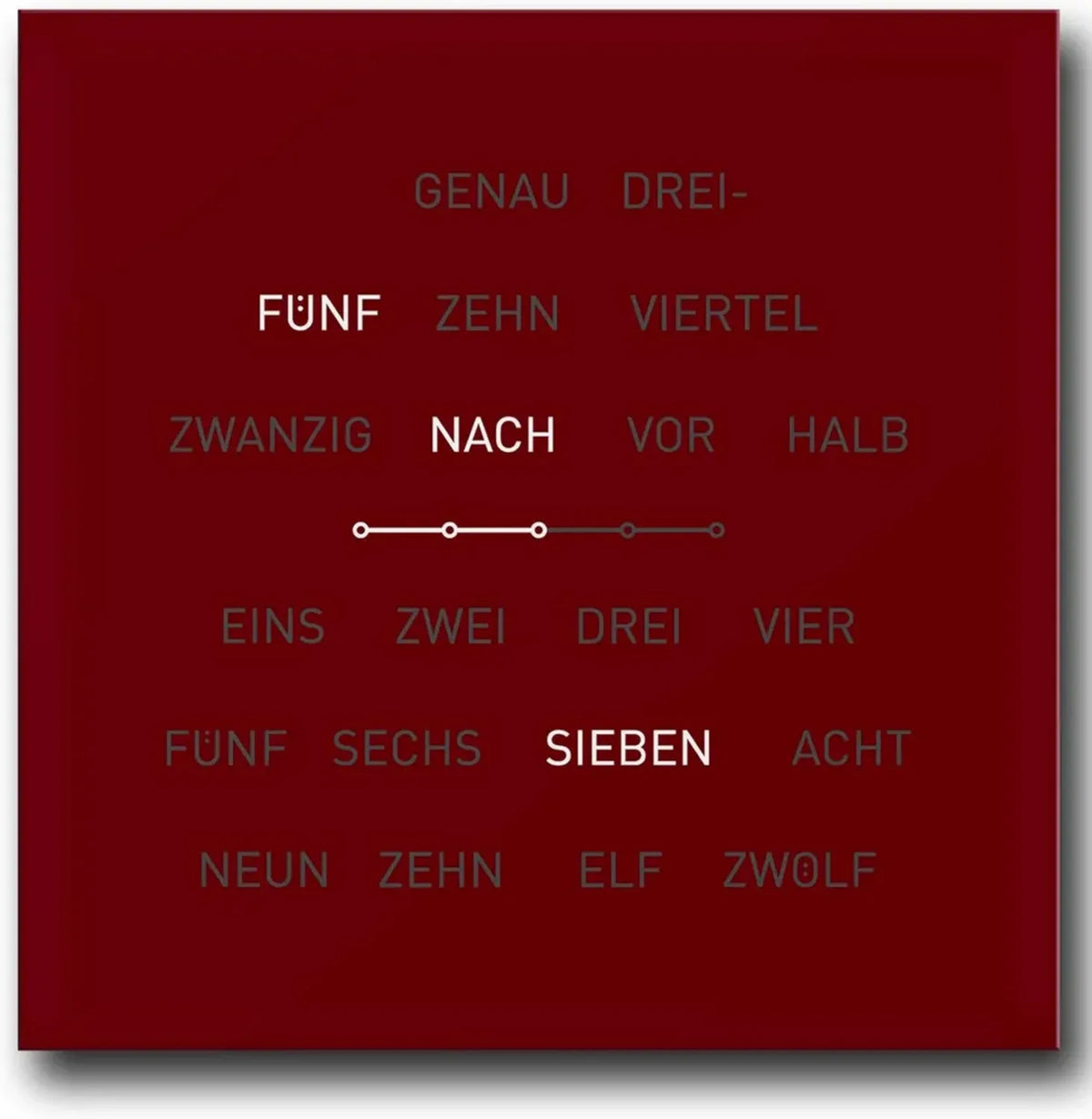 LED-Wanduhr mit Buchstaben-Display in Apfelrot, 40x40 cm