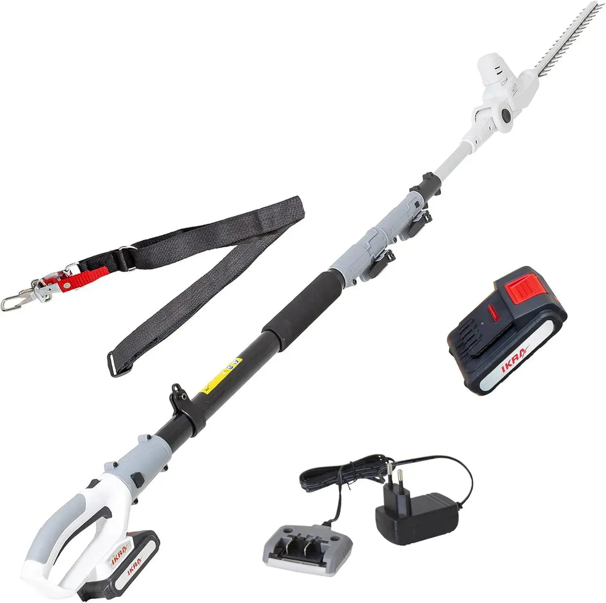 IKRA Akku Teleskop-Heckenschere 20V mit Ladegerät und Schultergurt