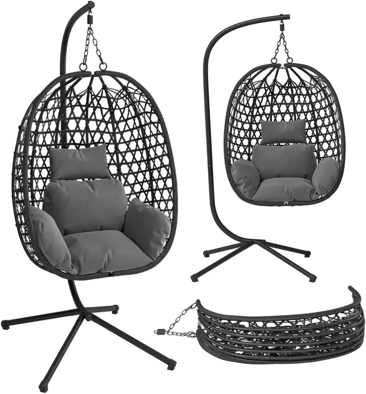 STEELSON Rattan-Hängesessel mit Gestell - Indoor & Outdoor Korbschaukel mit Kissen - Max. 150 kg Belastbarkeit