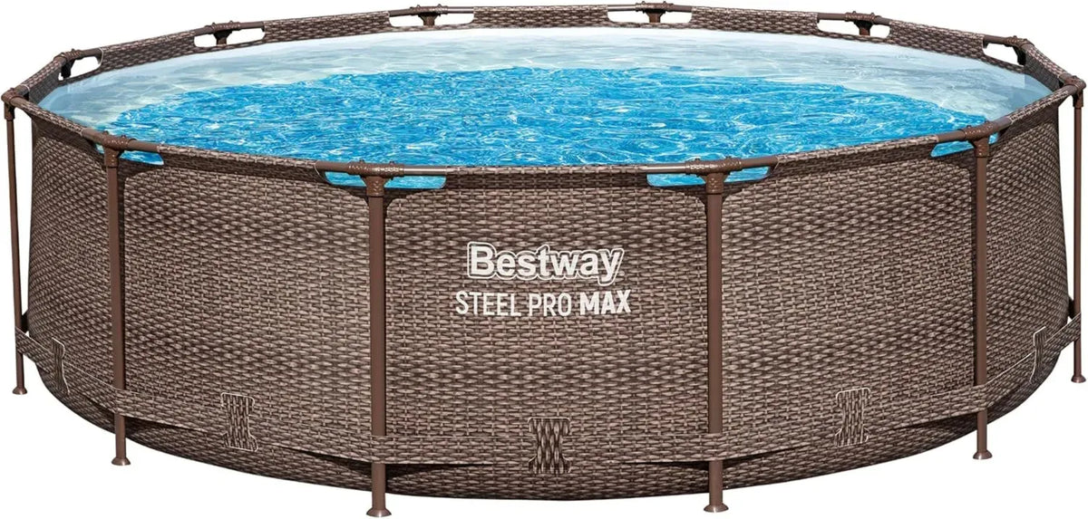Bestway runder Stahlrahmen-Pool 366 x 100 cm, Rattan-Optik Schokobraun