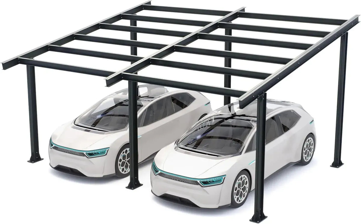 Moderner Carport aus Metall für 2 Autos, anthrazit, robuste Stahlkonstruktion
