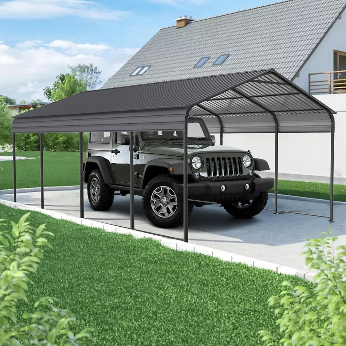 Robustes Metall-Carport mit verzinktem Stahldach für Outdoor-Autounterstand