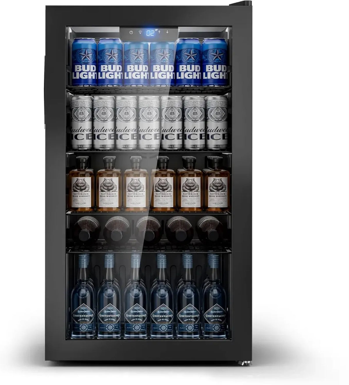 Kompakter Getränkekühlschrank mit Glastür, 95L, für 130 Dosen, flexibel einstellbare Regale, ideal für Zuhause, Bar und Büro