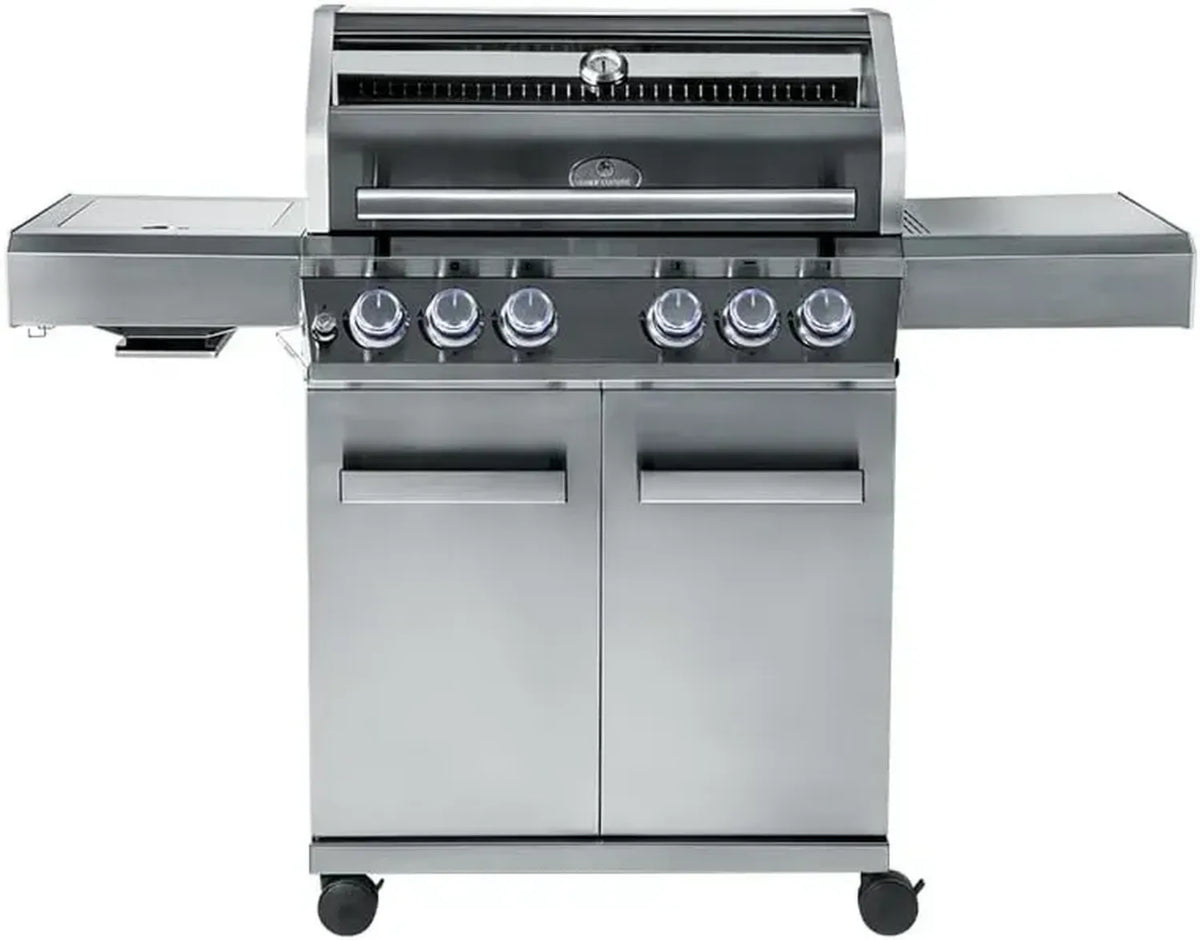 Hochleistungs-Gasgrill für Außenbereiche mit 4 Hauptbrennern, Seitenbrenner und Infrarot, rostfreier Edelstahl, 20,7 kW, dreiteilige Grillfläche, Sichtfenster und Thermometer