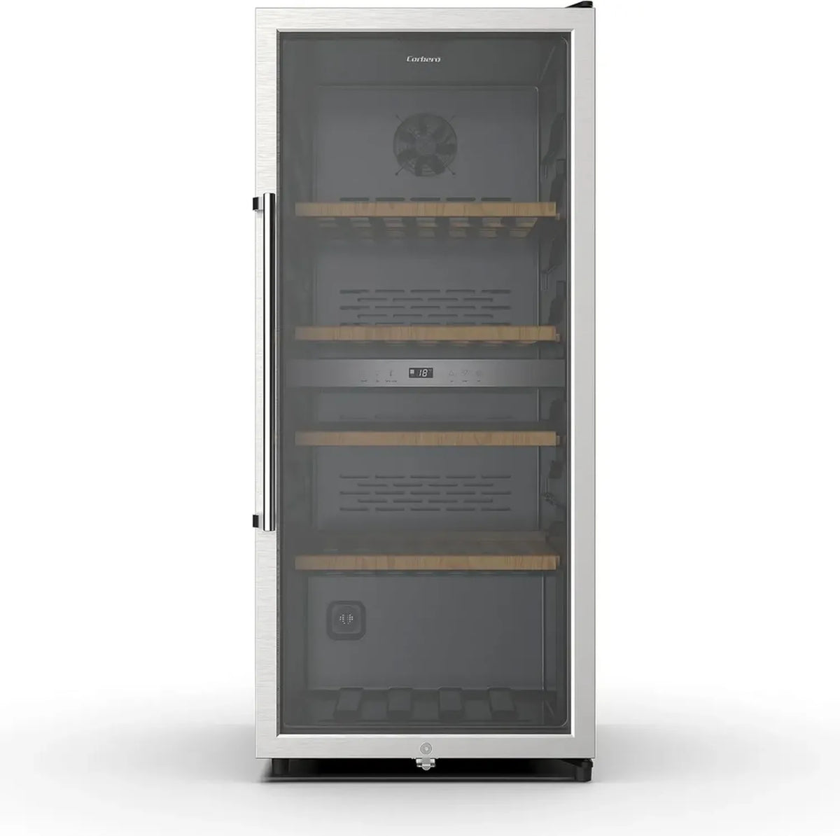 Corberó Weinkühlschrank 200L, 91 Flaschenkapazität, Doppelzone, LED-Beleuchtung, schwarze Glastür, 4 Holzablagen, leise 45 dB, Energieeffizienz G