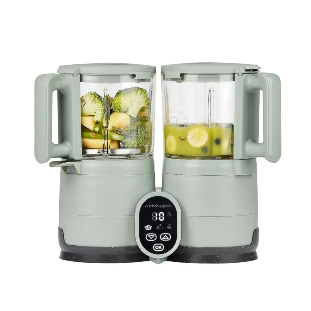 Babymoov Nutribaby Glas Celadon - 4-in-1 Babynahrungsbereiter: Dampfen, Mixen, Aufwärmen, Sterilisieren, 1900 ml