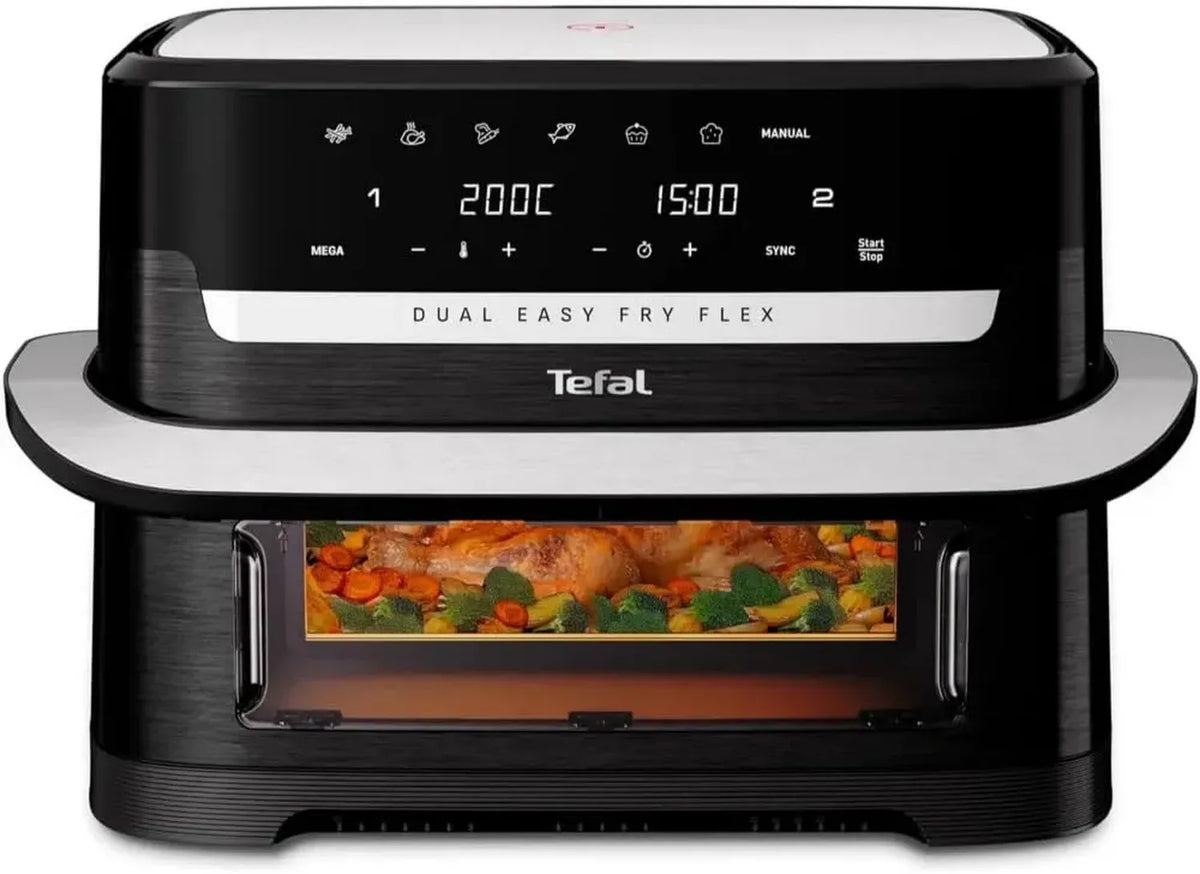 Tefal Heißluftfritteuse Dual Easy Fry Flex 9L – 2 Kammern mit FlexCook, 2700 W, 7 Programme, fettarmes Frittieren, gleichzeitige Zubereitung