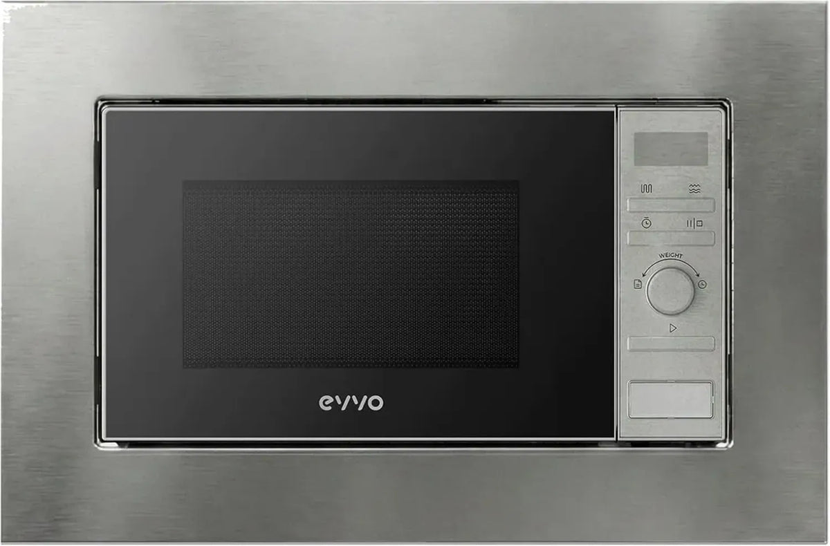EVVO Einbaumikrowelle 21L, Edelstahl, Grill, Digitaldisplay, Kindersicherung, Timer