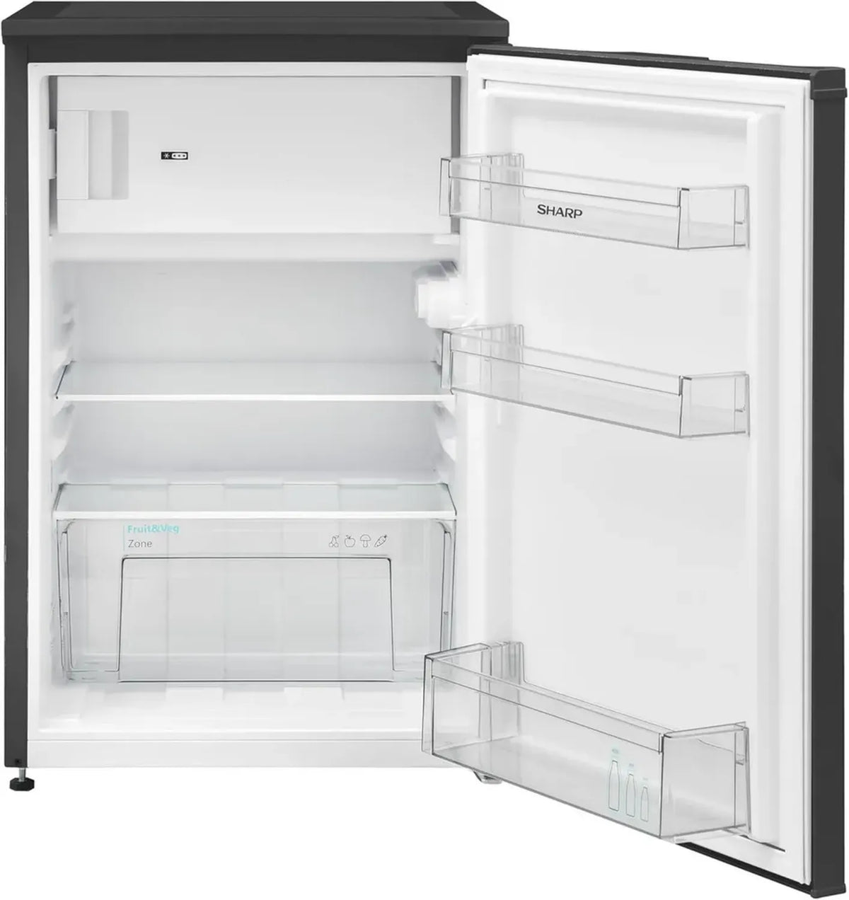 SHARP SJ-UD121T2B-EU Kompaktkühlschrank mit Gefrierbereich, 121L Gesamtvolumen, LED-Beleuchtung, Schwarz