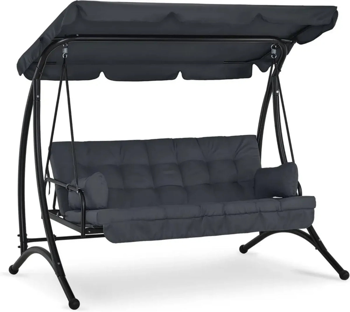 MCombo 3-Sitzer Gartenschaukel mit Liegefunktion, extra dicke Kissen & Sonnendach, wetterfest, bis 300 kg, 201x125x173 cm, grau