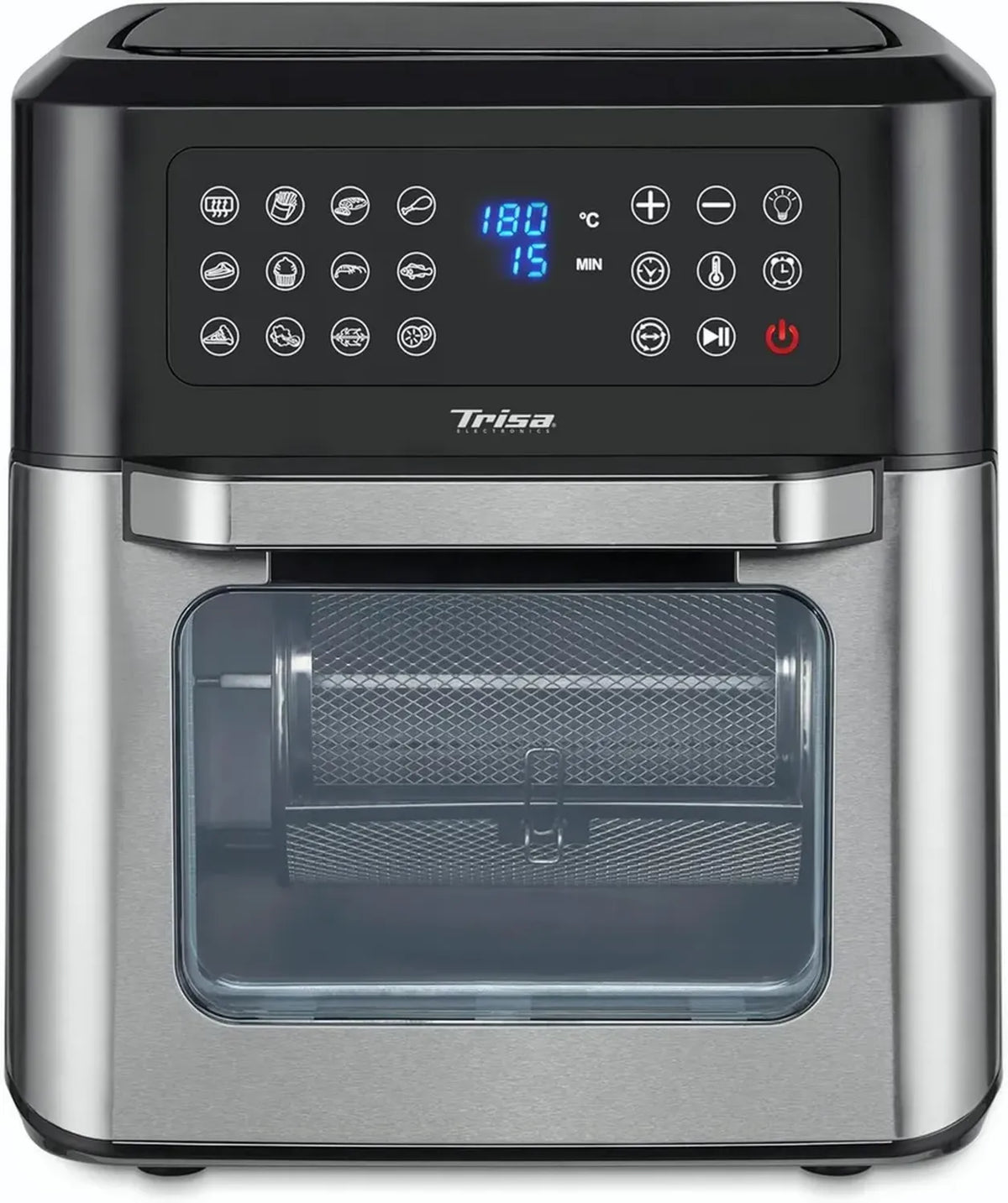 XXL Heißluftfritteuse 12L mit Sichtfenster & Touch-Display, 12-in-1 Multifunktionsofen inkl. Drehkorb & Grillspieß, Ölfreier Dörrapparat, Silber/Schwarz
