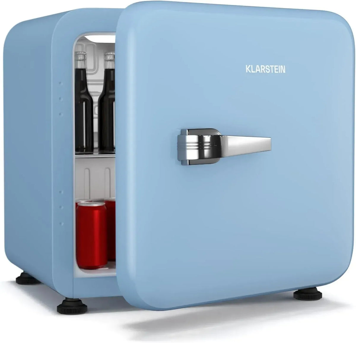 Klarstein Audrey Mini Kühlschrank Retro, 43L, Geräuscharm 40 dB, Verstellbare Füße, Wendetür, Mechanischer Thermostat, Weiß, Perfekt für Schlafzimmer und Büro