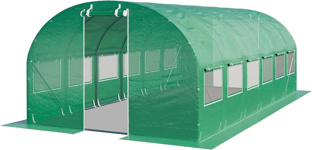TOOLPORT Gewächshaus 3x6m - Stabiles Folienhaus mit Fenstern, Robuste PE Plane 180g/m², Grün Transparent