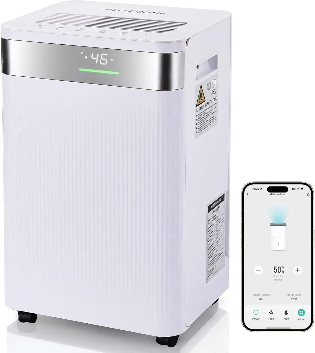 BLITZHOME 20L Luftentfeuchter mit App-Steuerung, 4,5L Tank und Ionisator, für Räume bis 40m²