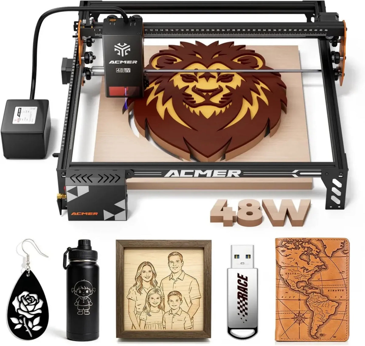 Leistungsstarke Lasergravurmaschine P1 S PRO, Dual-Leistung 48W/24W, inklusive 25L Luftpumpe, 380x350mm Arbeitsfläche, ideal für Holz, Acryl, Leder und Metall