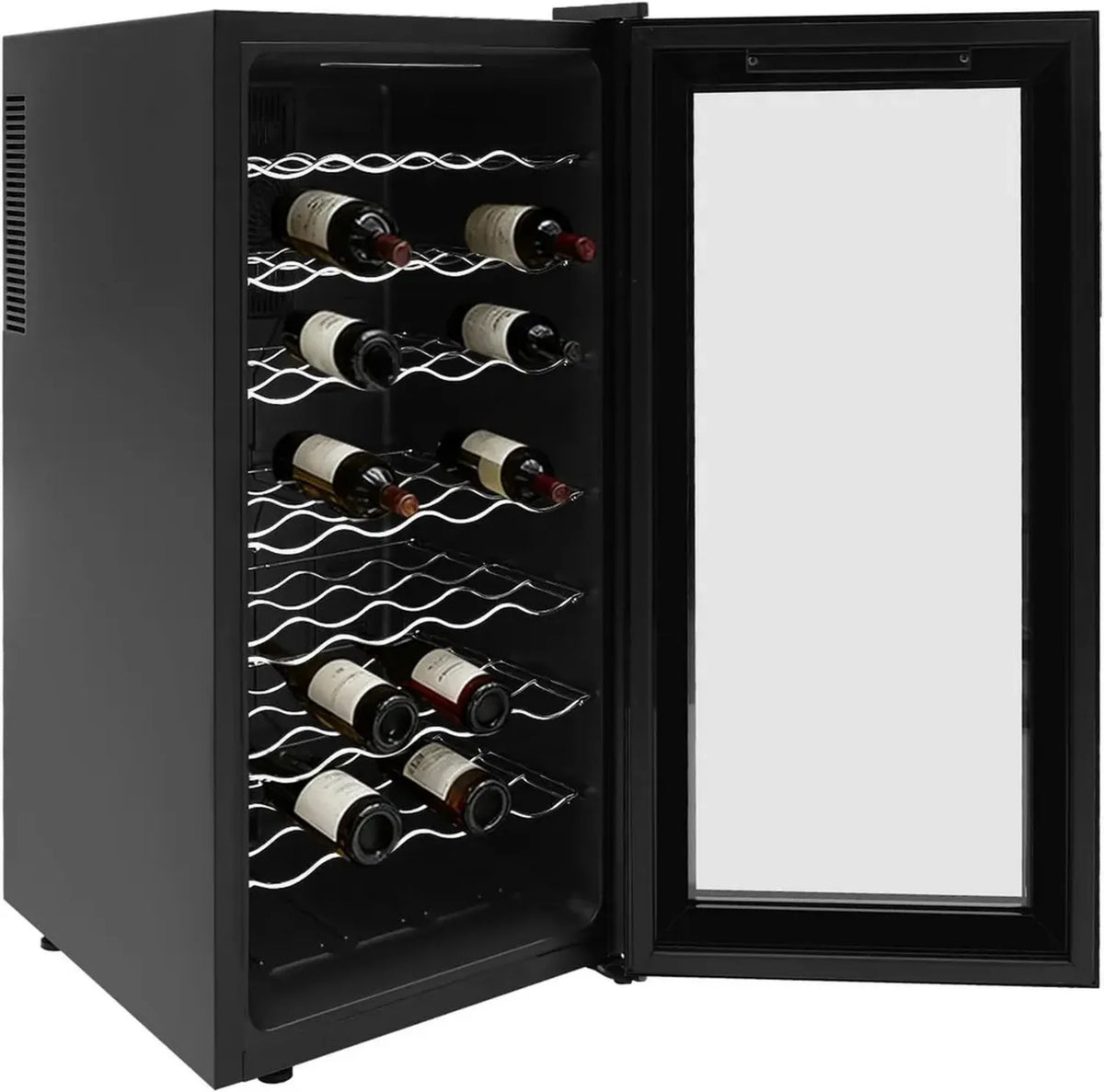 Freistehender Weinkühlschrank 78L für 32 Flaschen mit Temperaturregelung 12-18°C, Ideal für Rotwein, Weißwein und Champagner, Kompakte Größe mit LED-Display, Energiesparend