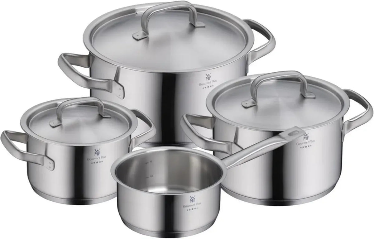 WMF Gourmet Plus 4-tlg. Topfset, Edelstahl Induktion Kochtöpfe mit Metalldeckeln