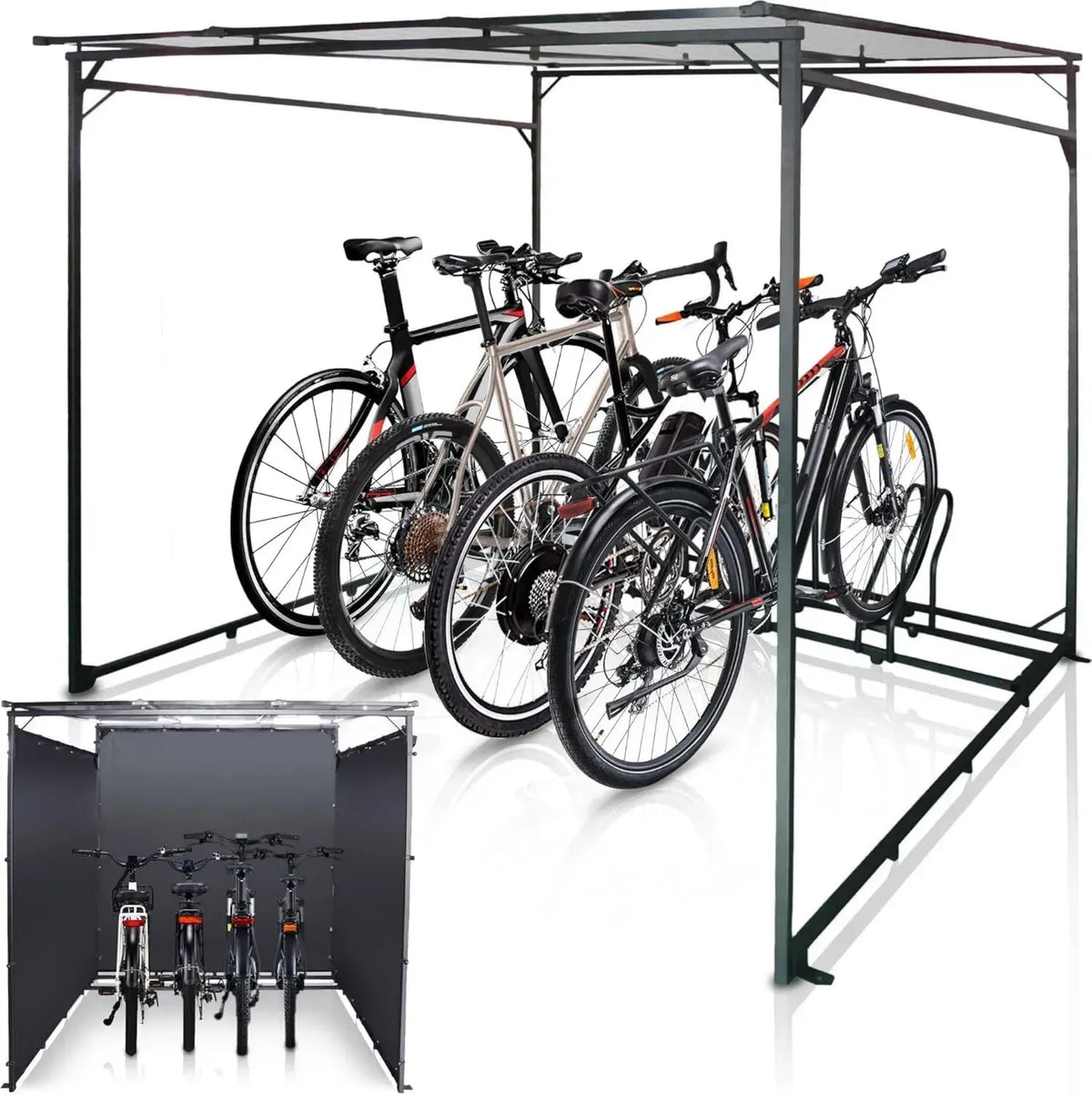 WIELS® Fahrradunterstand für 4 Räder - Robuster Metallschuppen 190x188x190cm - Wetterfeste Fahrradgarage