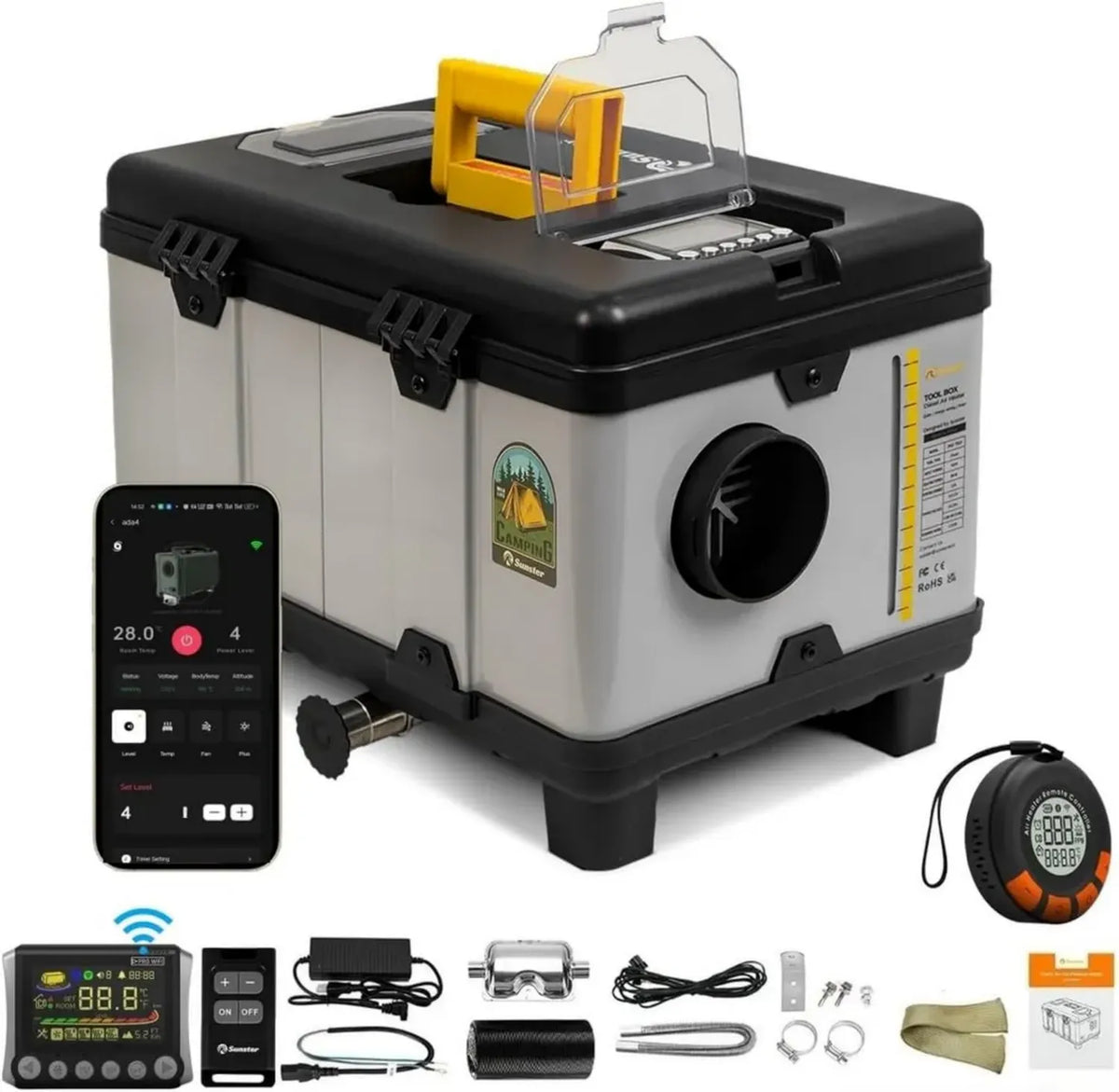 Sunster TB10PRO 8kW WLAN Diesel-Luftheizung, 12/24V DC & 110-240V AC, 5500m Höhe, für Auto, LKW und Wohnmobil