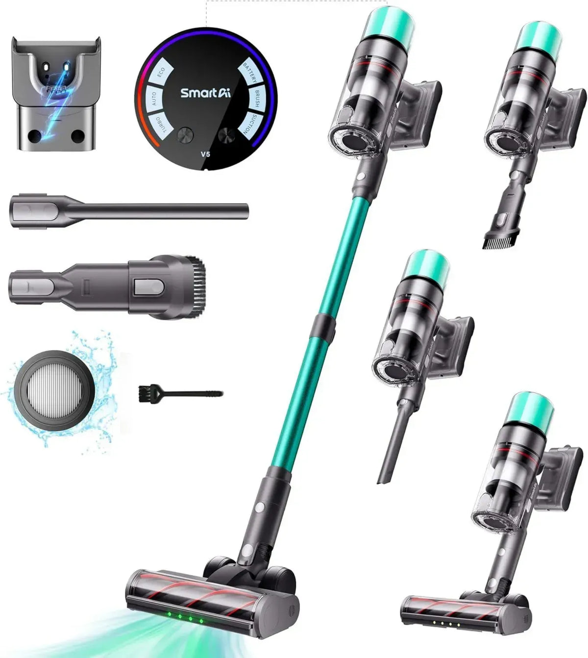 Kabelloser V5 Staubsauger, 55Kpa/600W Leistung, 80 Minuten Laufzeit, mit Automatikmodus für Teppiche, Tierhaare und Hartböden
