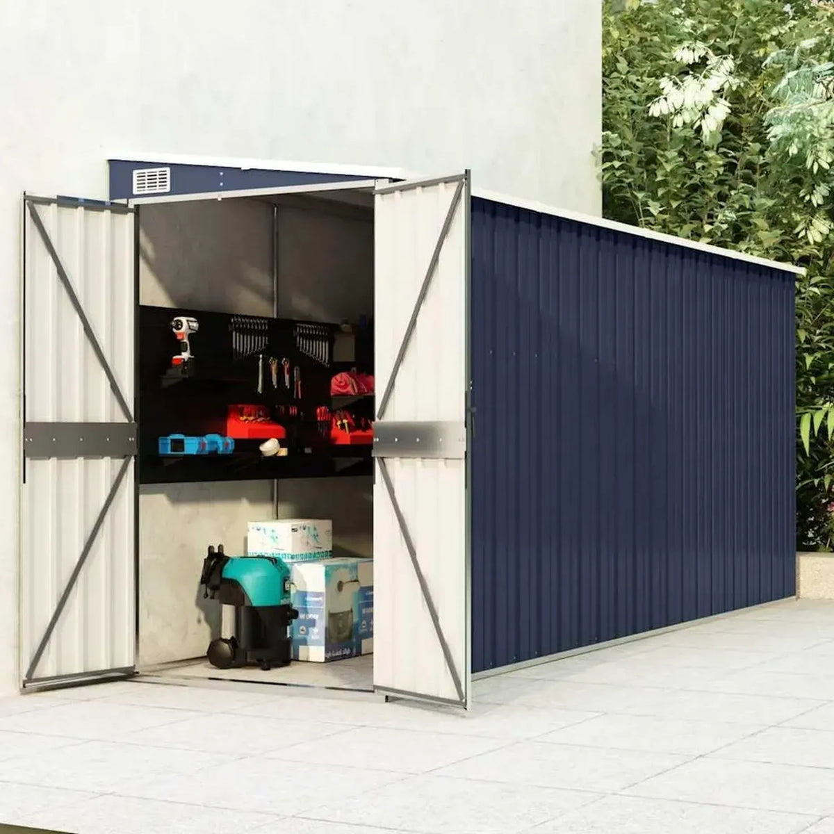 Metallgerätehaus zur Wandmontage für Garten, Outdoor-Schrank, Anthrazit, 118 x 382 x 178 cm