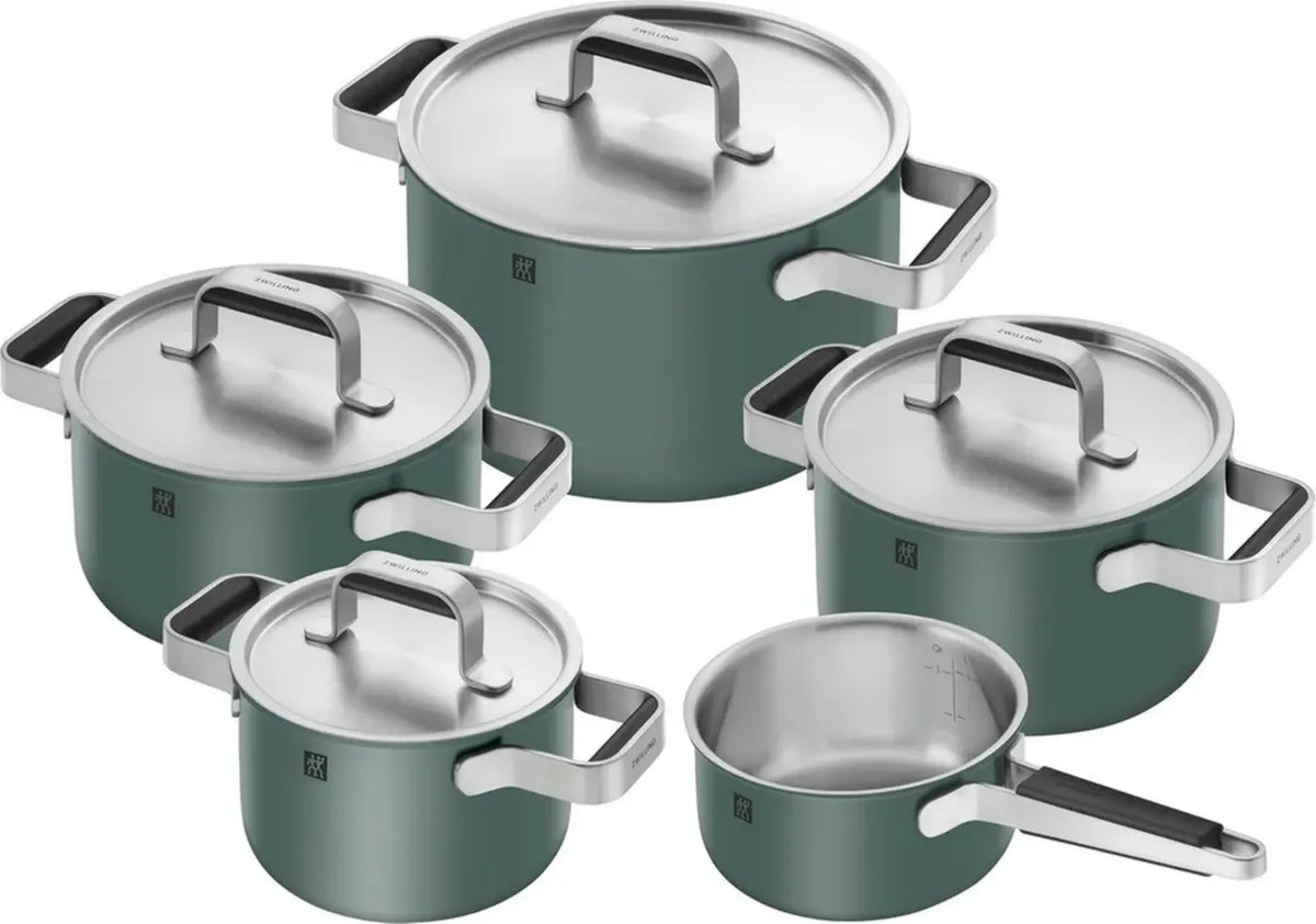 ZWILLING PURE 5-teiliges Kochtopfset, Edelstahl 18/10, Keramikbeschichtung, Kühle Griffe, Spülmaschinenfest, Grün
