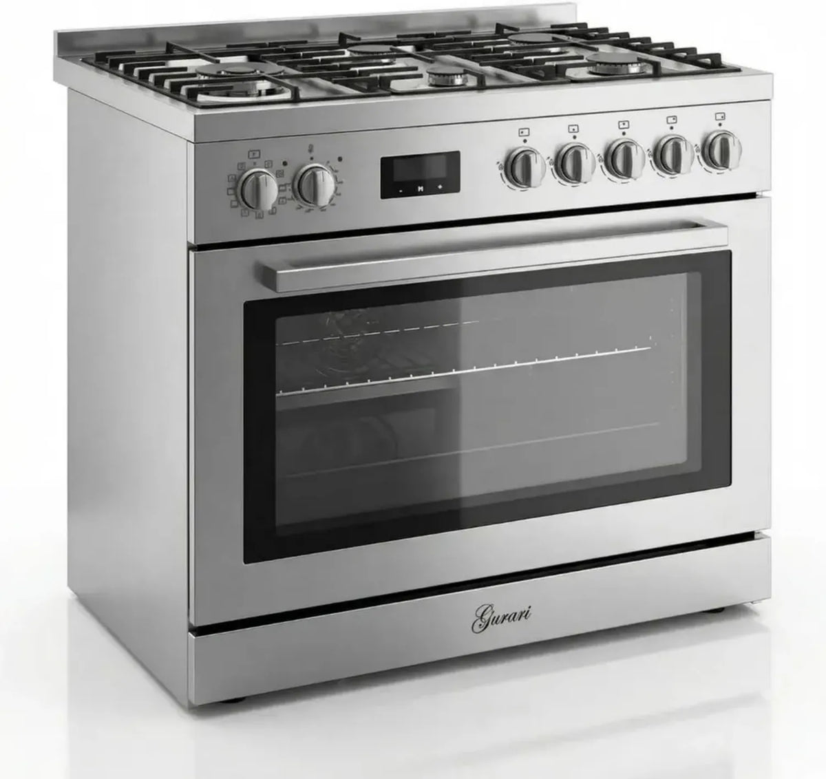 Gurari 90 cm Gas-Elektro-Standherd mit XXL 126L Backofen, 5 Kochfeldern inkl. WOK, Selbstreinigung